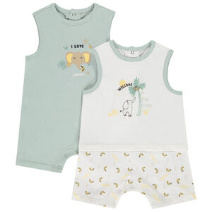 Σετ από 2 φαντεζί ολόσωμα σορτς με σχέδια ελέφαντα για bebe αγόρι 