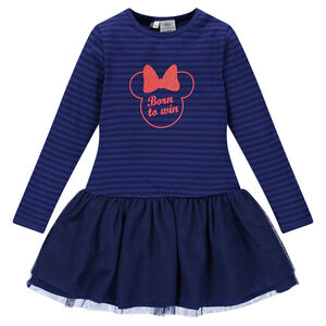 Robe bi-matière Disney Minnie avec print fantaisie et volant en tulle 