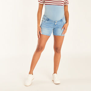 Σορτς εγκυμοσύνης σε τζιν εφέ φθοράς με ψηλή ζώνη 