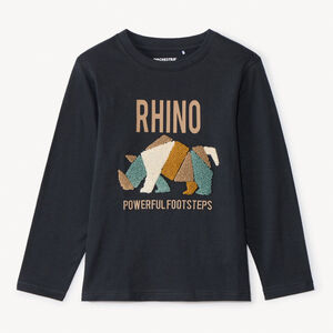 Μπλούζα μακρυμάνικη jersey μονόχρωμη με κέντημα effet bouclette για αγόρι 