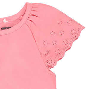 Κοντομάνικο μπλουζάκι με αγγλική δαντέλα για bebe κορίτσι 