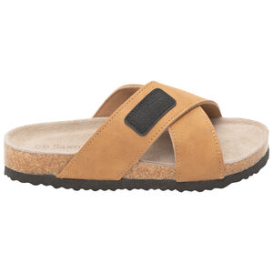 Μυτερές παντόφλες με σταυρωτές λωρίδες και ραμμένη ετικέτα για αγόρι 