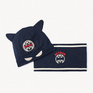 Σετ σκούφος πλεκτό με επένδυση και snood με επένδυση Batman για bebe αγόρι μπλε ναυτικό φαντεζί 