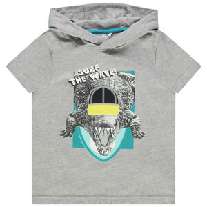Κοντομάνικο T-shirt με κουκούλα και σχέδιο κροκόδειλου 