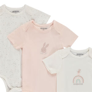 Σετ από 5 bodies κοντομάνικα με λαγουδάκι για bebe κορίτσι με διαφορετικά ανοίγματα ανάλογα με την ηλικία 