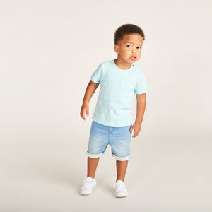 T-shirt κοντομάνικο απλό από ζέρσεϊ με εφέ ποπ κορν για μωρό αγόρι 