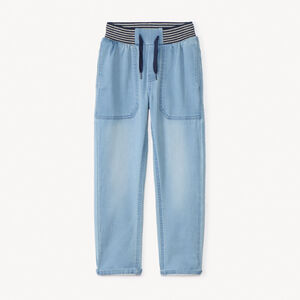 Τζιν ίσια γραμμή με ελαστική και ριγέ ριμπ μέση για αγόρι 