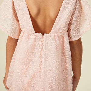 Φόρεμα κοντομάνικο από crêpe και τούλι με floral σχέδιο σε cording για κορίτσι 