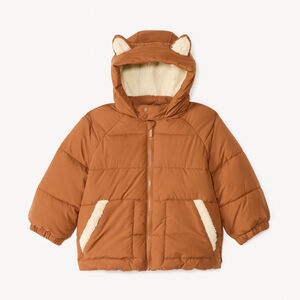 Μπουφάν με επένδυση από πάνινο και κουκούλα με 3D αυτάκια για bebe αγόρι 