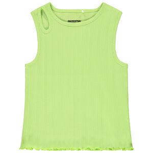 Μπλουζάκι αμάνικο πλεκτό με φαντεζί λαιμόκοψη για κορίτσι 