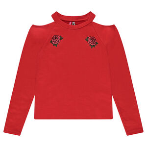 Παιδικά - Έξωμο φούτερ με κεντημένα τριαντάφυλλα 