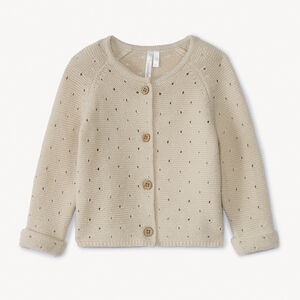 Πλεκτή ζακέτα μονόχρωμη με διχτυωτό πλέγμα ajouré για bebe κορίτσι 