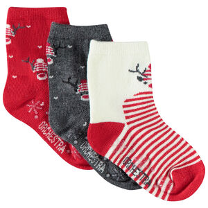 Σετ από 3 ζευγάρια αντιολισθητικών κάλτσων με σχέδιο Χριστουγέννων για μωρό 