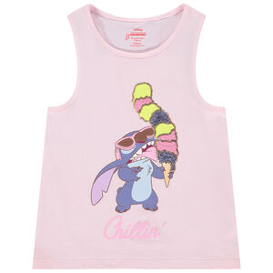 Μπλουζάκι αμάνικο jersey με Stitch Disney και παγιέτες για κορίτσι 