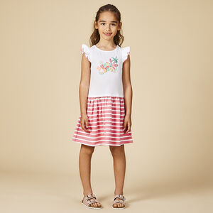 Φόρεμα effet 2-σε-1 με φαντεζί σχέδιο και ρίγες για κορίτσι 