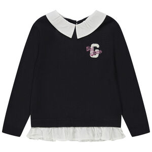 Πουλόβερ bi-matière effet 2 σε 1 με γιακά claudine για κορίτσι 