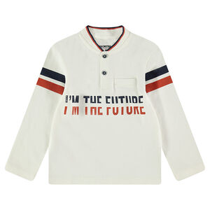 Μακρυμάνικο πόλο από βαμβακερό πικέ με λωρίδες σε αντίθεση και τσέπη 