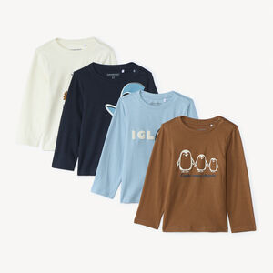 Σετ 4 μακρυμάνικα μπλουζάκια jersey με σχέδια πιγκουίνων για bebe αγόρι 