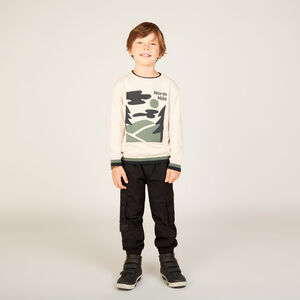 Παντελόνι υφασμάτινο μονόχρωμο σε στυλ cargo με επένδυση jersey για αγόρι 