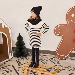 Φόρεμα με εφέ γούνας από πλεκτό ριγέ για κορίτσι 