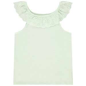 Αμάνικο μπλουζάκι με βολάν και κέντημα αγγλικής δαντέλας για κορίτσι 