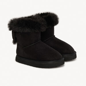 Μποτάκια σουέντ με ψεύτικη γούνα και φιόγκο για μωρό κορίτσι 