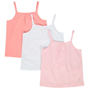 Σετ από 3 μονόχρωμα αμάνικα μπλουζάκια από βαμβάκι με λεπτές τιράντες για κορίτσι. 