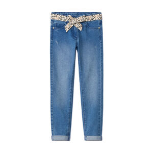 Τζιν slim με ζώνη μαντήλι με φαντεζί τύπωμα για κορίτσι 