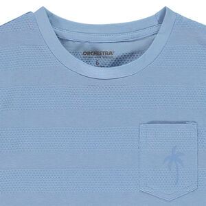 Κοντομάνικο μπλουζάκι μονόχρωμο με εφέ ριγών υφής για αγόρι 