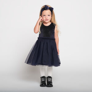 Φόρεμα γιορτής χωρίς μανίκια με εφέ 2 σε 1 + στεφανάκι για κορίτσι μωρού 