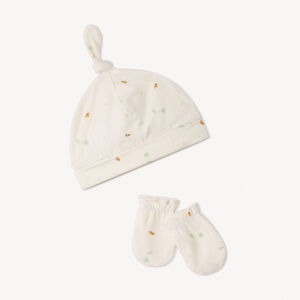 Πλεκτός σκούφος με φιόγκο και ασορτί γάντια σε jersey για μωρό 