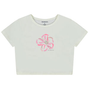 Κοντομάνικο μπλουζάκι με φαντεζί σχέδιο και ανάγλυφο για κορίτσι 