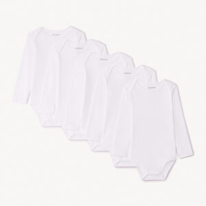 Σετ 5 λευκά bodies με μακριά μανίκια από jersey για μωρό 