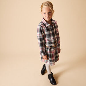 Φόρεμα πουκάμισο μακρυμάνικο με ζώνη και καρό σχέδιο για κορίτσι 