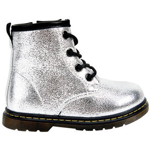 Ασημένια μποτάκια με φερμουάρ και κορδόνια για κορίτσι. 