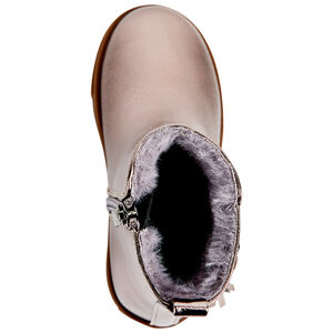 Γκρι ιριδίζον μποτάκι με φερμουάρ και αγκράφα με φουντίτσα για κορίτσι 