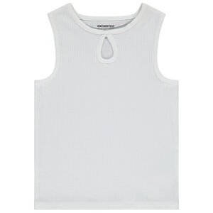 Αμάνικο μπλουζάκι μονόχρωμο με ριπ ύφανση και αζούρ σχέδιο για κορίτσι 