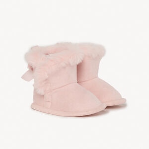 Μαλακά μποτάκια με συνθετική γούνα και φιόγκο για μωρό κορίτσι 