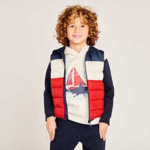 Γιλέκο χωρίς μανίκια με κουκούλα σε χρώματα color block για αγόρι 