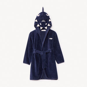 Μπουρνούζι πλεκτό με κουκούλα καρχαρίας για αγόρι μπλε ναυτικό 