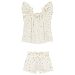 Σετ 2 τμχ. με εφέ ζαρωμένο και λουλούδια για bebe κορίτσι 