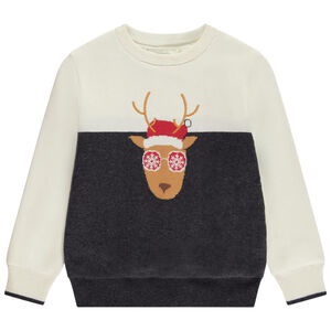 Πλεκτό πουλόβερ με βελουτέ επένδυση και σχέδιο τάρανδου Χριστουγέννων για αγόρι 
