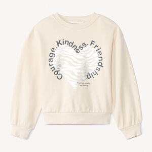 Φούτερ molleton oversize με ασημί σχέδιο καρδιάς για κορίτσι 