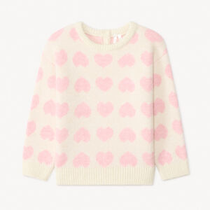 Πλεκτό πουλόβερ με μακριά μανίκια και ροζ καρδιές για μωρό κορίτσι 
