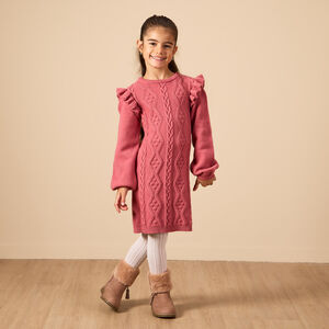 Φόρεμα μακρυμάνικο με βολάν από πλεκτό για κορίτσι 