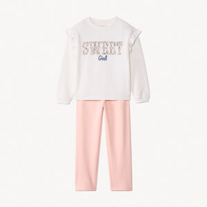 Σετ φόρμας 2 τμχ. molleton με λουλουδάτο κέντημα για κορίτσι 