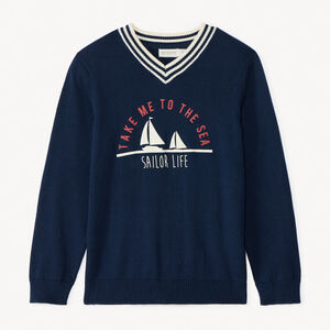 Πουκάμισο με μακριά μανίκια και V λαιμόκοψη με σχέδιο καράβι για αγόρι 