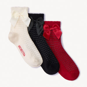 Σετ από 3 ζευγάρια φαντεζί πλεκτές κάλτσες με φιόγκο για κορίτσι 