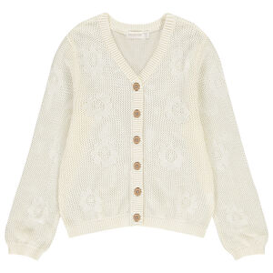 Ζακέτα μονόχρωμη από πλεκτό με σχέδιο αζούρ και λουλούδια για κορίτσι 