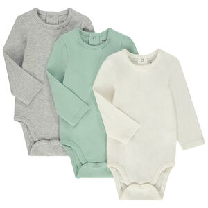 Σετ 3 μονόχρωμα bodies με μακριά μανίκια από jersey για μωρό 